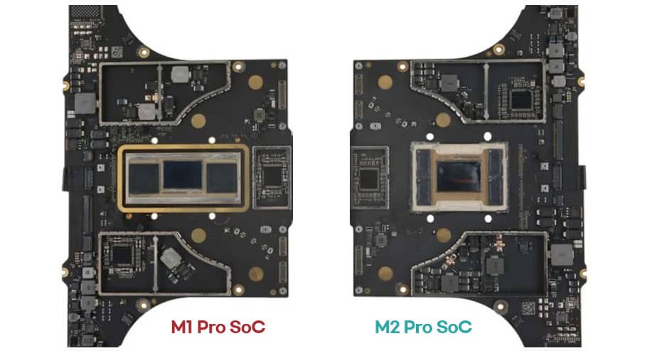 M1 pro와 M2 pro의 Soc 부품