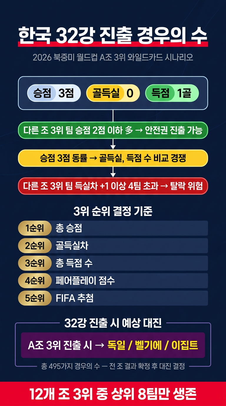 2026 월드컵 한국 32강 진출 경우의 수 총정리