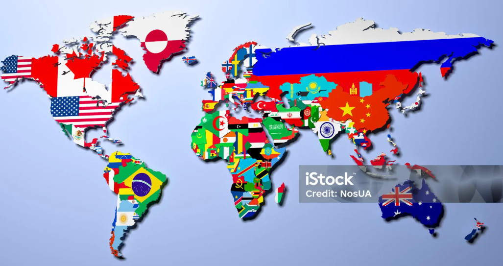 The world map with all states and their flags