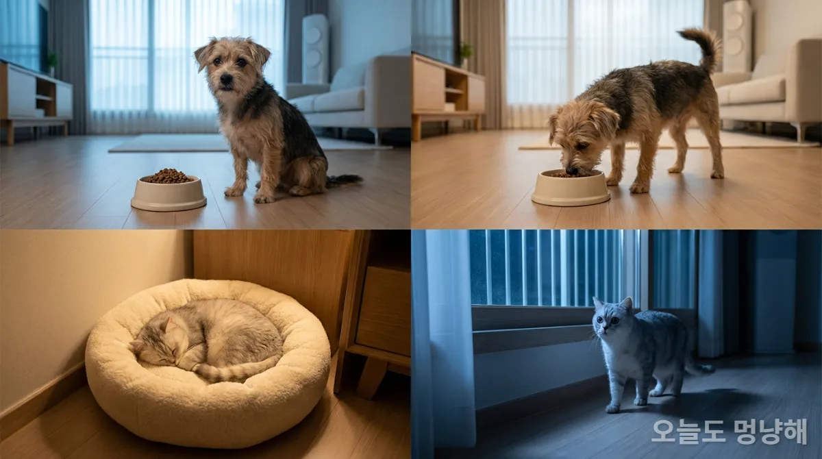 식욕 및 수면 변화를 보이는 한국 강아지와 고양이