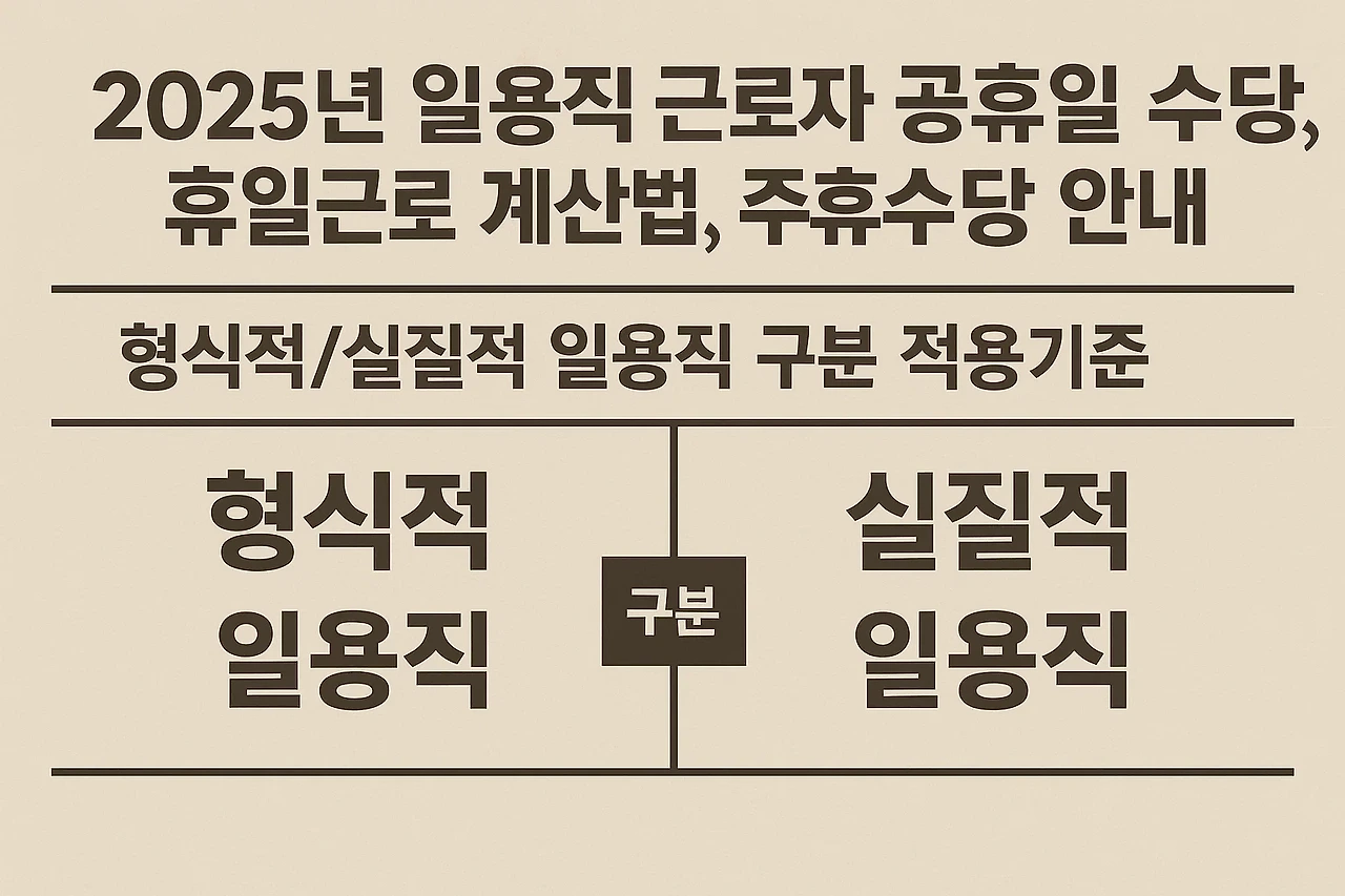 2025년 일용직 근로자 공휴일 수당, 휴일근로 계산법, 주휴수당 안내 이미지