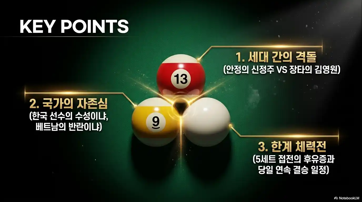2026 하이원리조트 PBA 챔피언십 결승 관전 포인트 - 세대 간 격돌 신정주 VS 김영원, 국가의 자존심 한국 VS 베트남, 한계 체력전 5세트 접전 후유증과 당일 연속 결승 일정