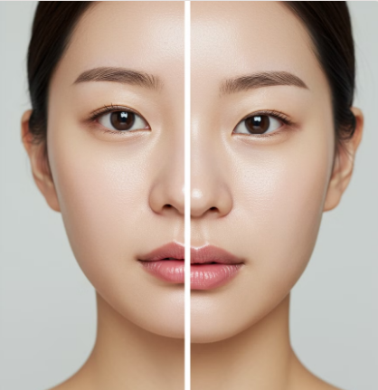 글루타치온 미백효과 여성 좌우 비교 사진