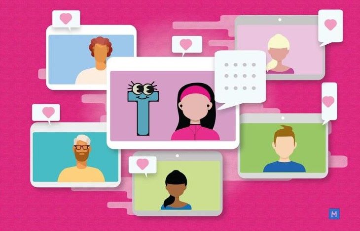 다양한 사람들이 소셜미디어 플랫폼에서 소통하고 좋아요를 주고받는 모습을 보여주는 틱톡 커뮤니티 일러스트 via Pixabay