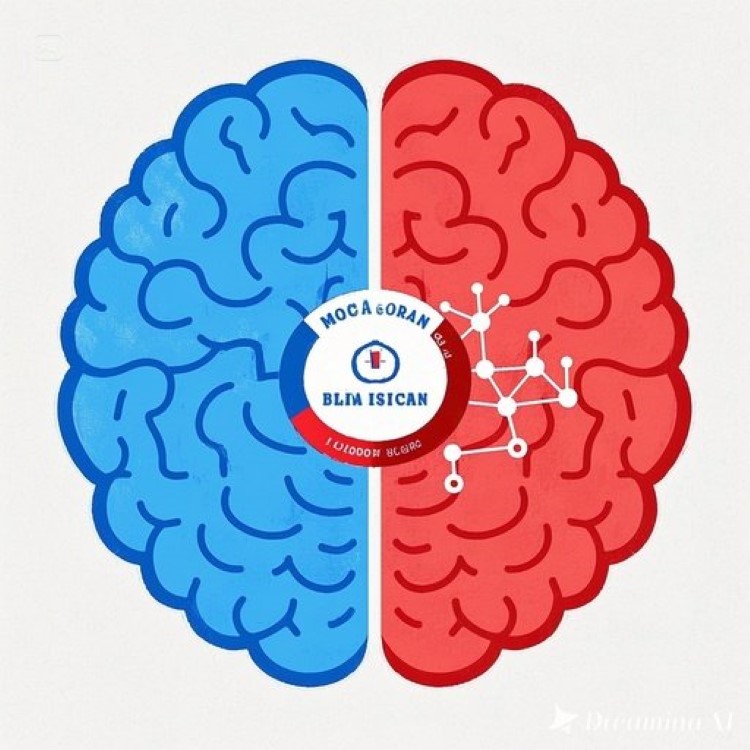 뇌 모양의 중앙에 콜레스테롤 분자 구조가 황금색으로 빛나고 있고, 주변에는 시냅스들이 활발하게 연결되는 모습을 보여주는 과학적 일러스트레이션. 배경은 신경망 패턴으로 구성되고 전체적으로 푸른색과 황금색의 조화로운 컬러 톤