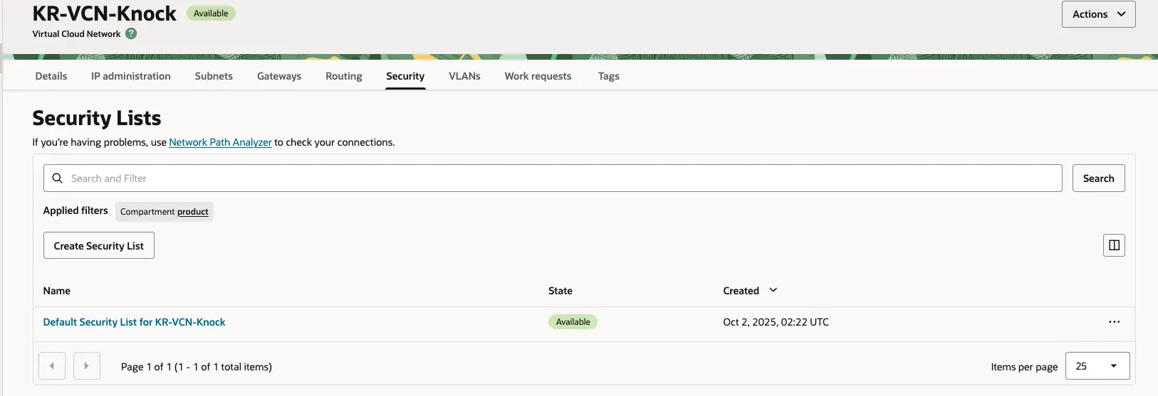 오라클 클라우드 - VCN - Security