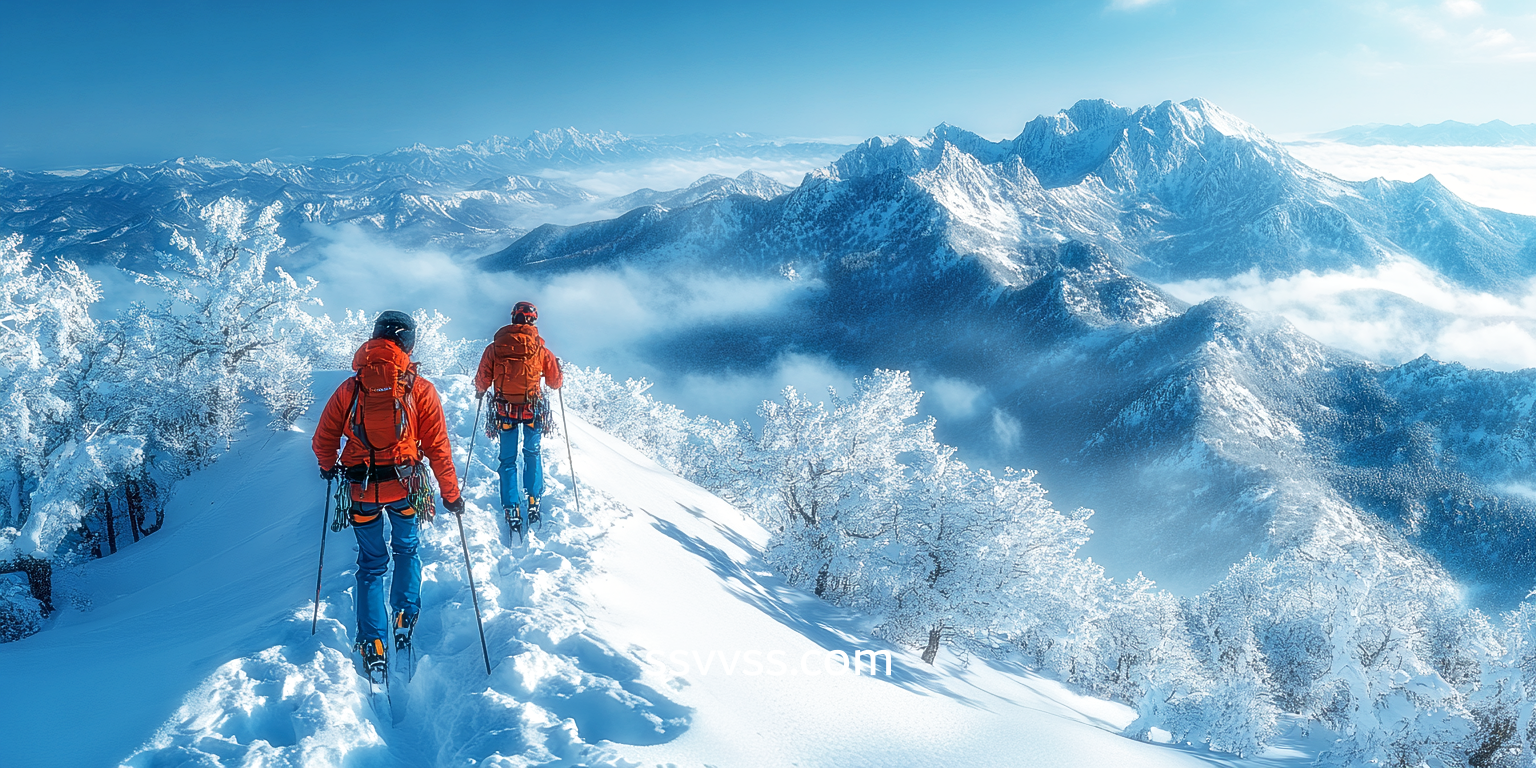 변산의 겨울 등산 모습