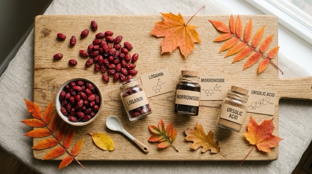 산수유 열매와 핵심 성분 &mdash; 로가닌 모로니사이드 우르솔산