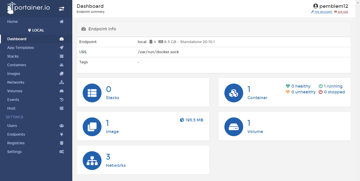 portainer 관리자 화면