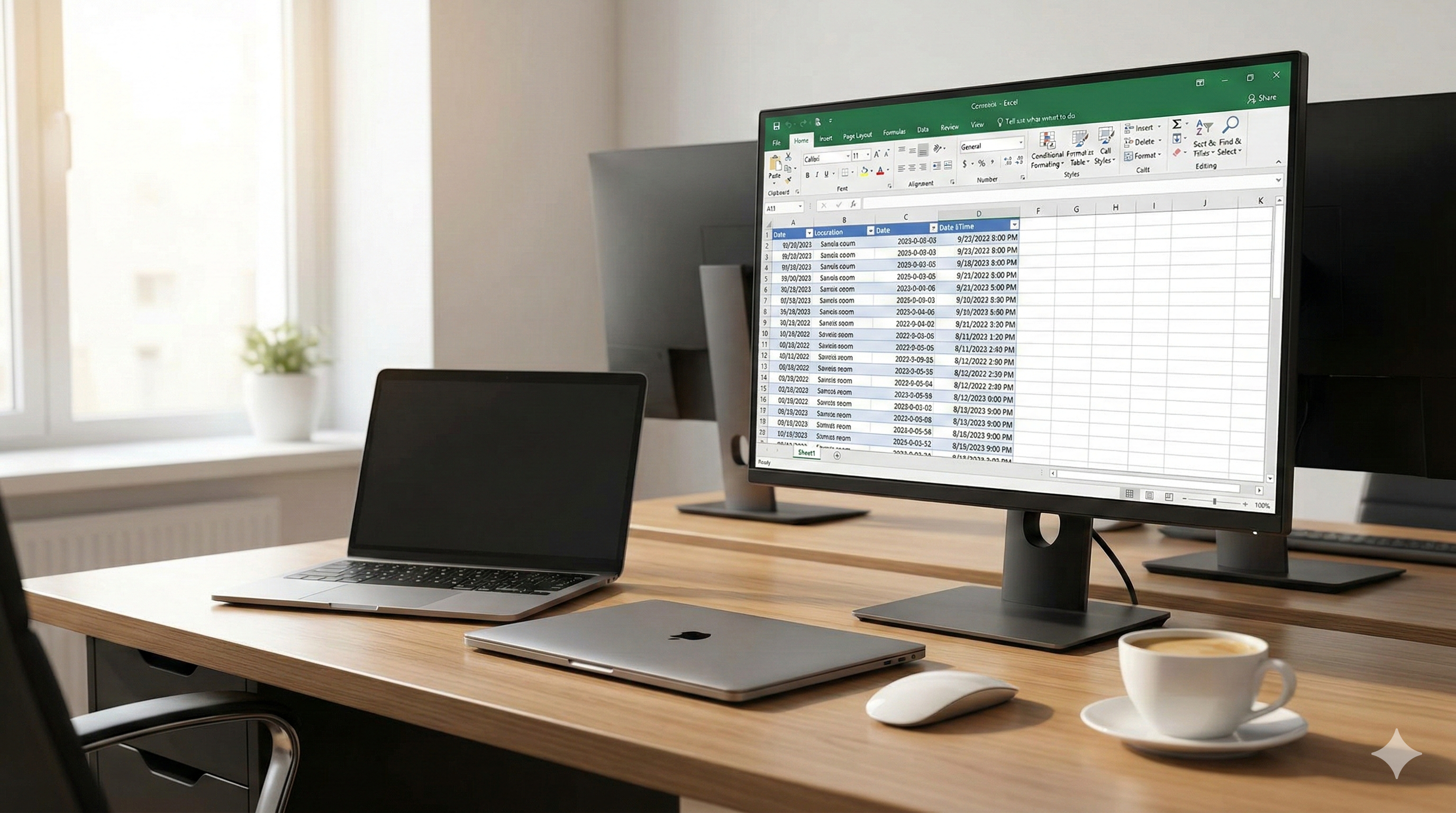 엑셀 스프레드시트에서 날짜 서식 코드와 요일 표시가 체계적으로 정리된 실무 보고서 작업 화면
