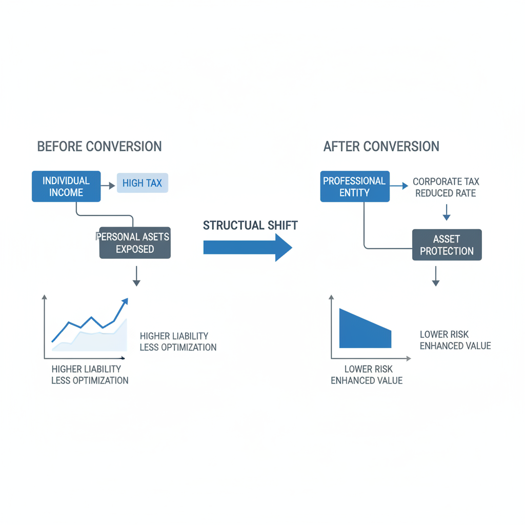 법인 전환 전후 세무 구조 비교 인포그래픽