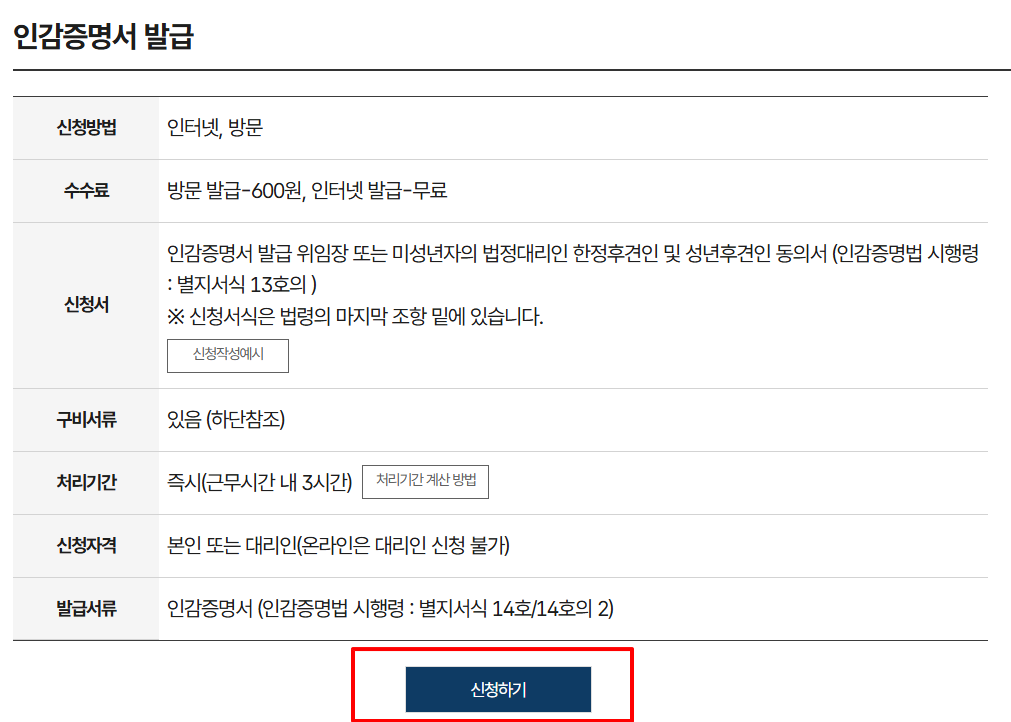 인감증명서 인터넷발급 바로가기