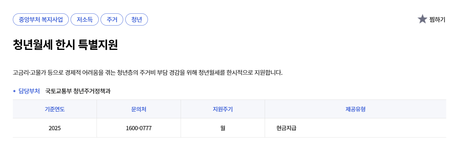 복지로 청년월세 한시 특별지원