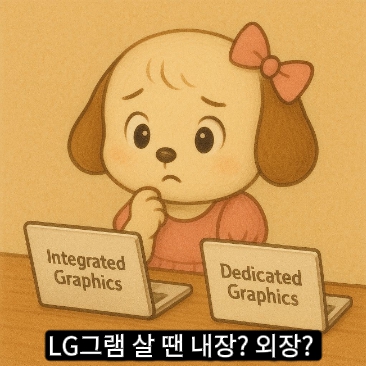 외장그래픽과 내장그래픽 중 고민하는 헤롱이 캐릭터 그림