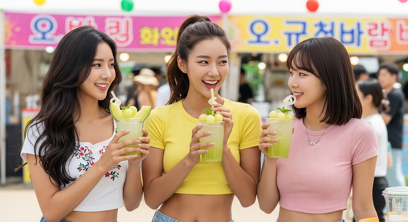 참외에이드를 마시는 여자들