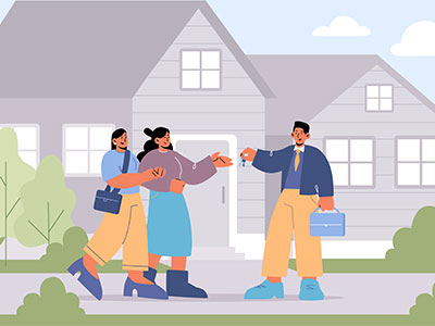 용산 남영역 롯데캐슬헤리티지에서 거주민들이 집 앞에서 서로 손을 흔들며 인사하는 모습. 청년 주택 신청 자격과 관련된 그림