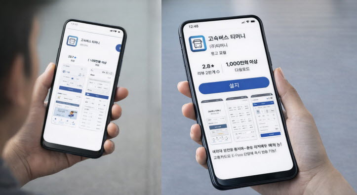 설날 고속버스 모바일 앱 예매 화면