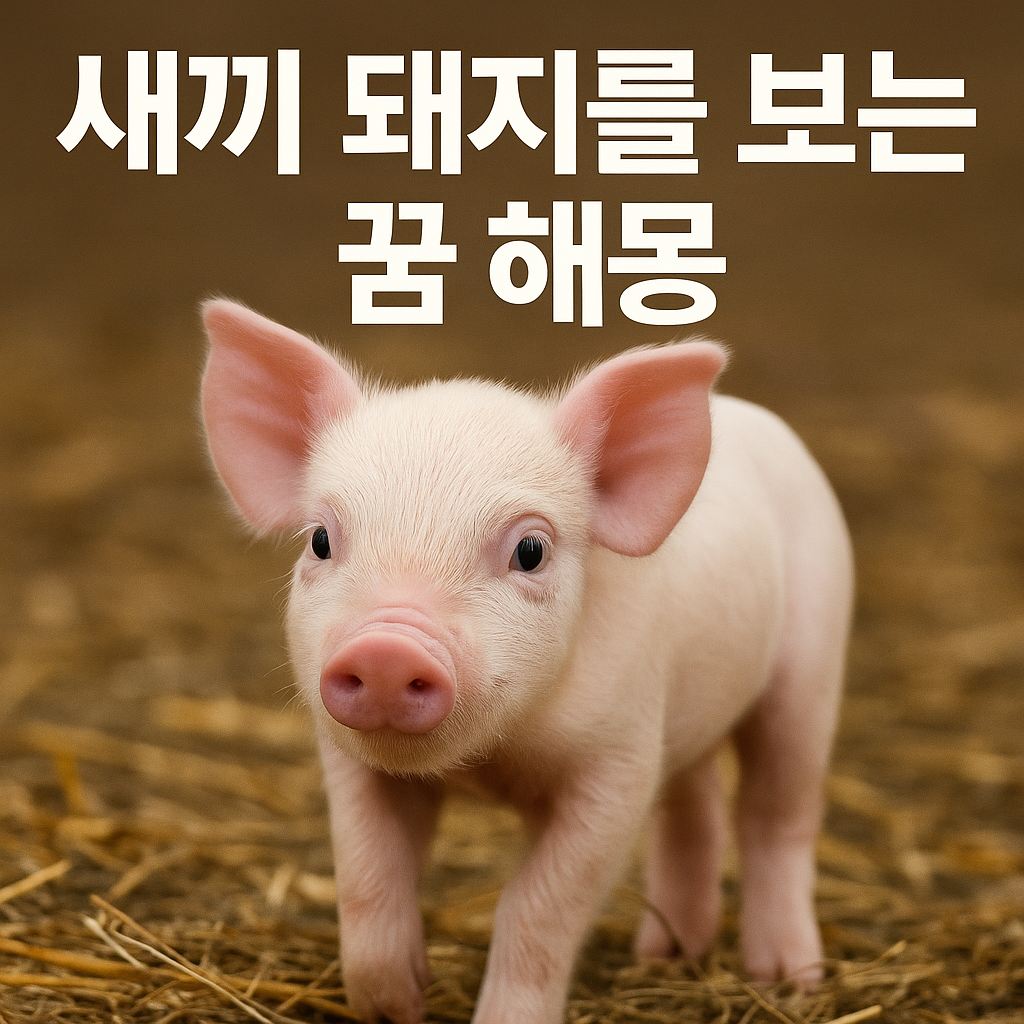 새끼 돼지를 보는 꿈 해몽 – 짚 위를 걷는 귀엽고 작은 분홍색 새끼 돼지의 모습