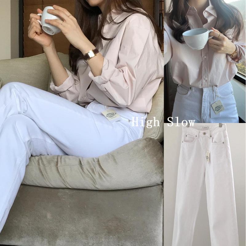 (당일) 버베인 콘 레귤러 화이트 데님 팬츠