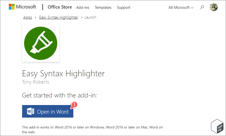 Open in Word > 추가 기능 설치