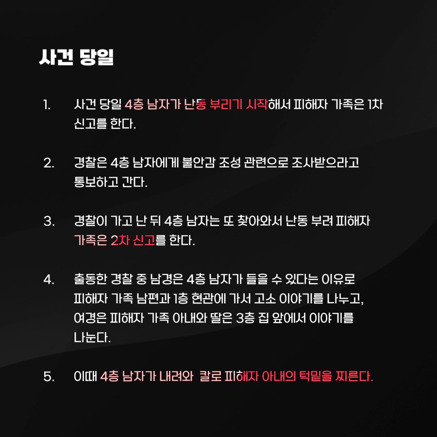 층간소음 흉기난동 및 여경 도망 사건 당일 상황