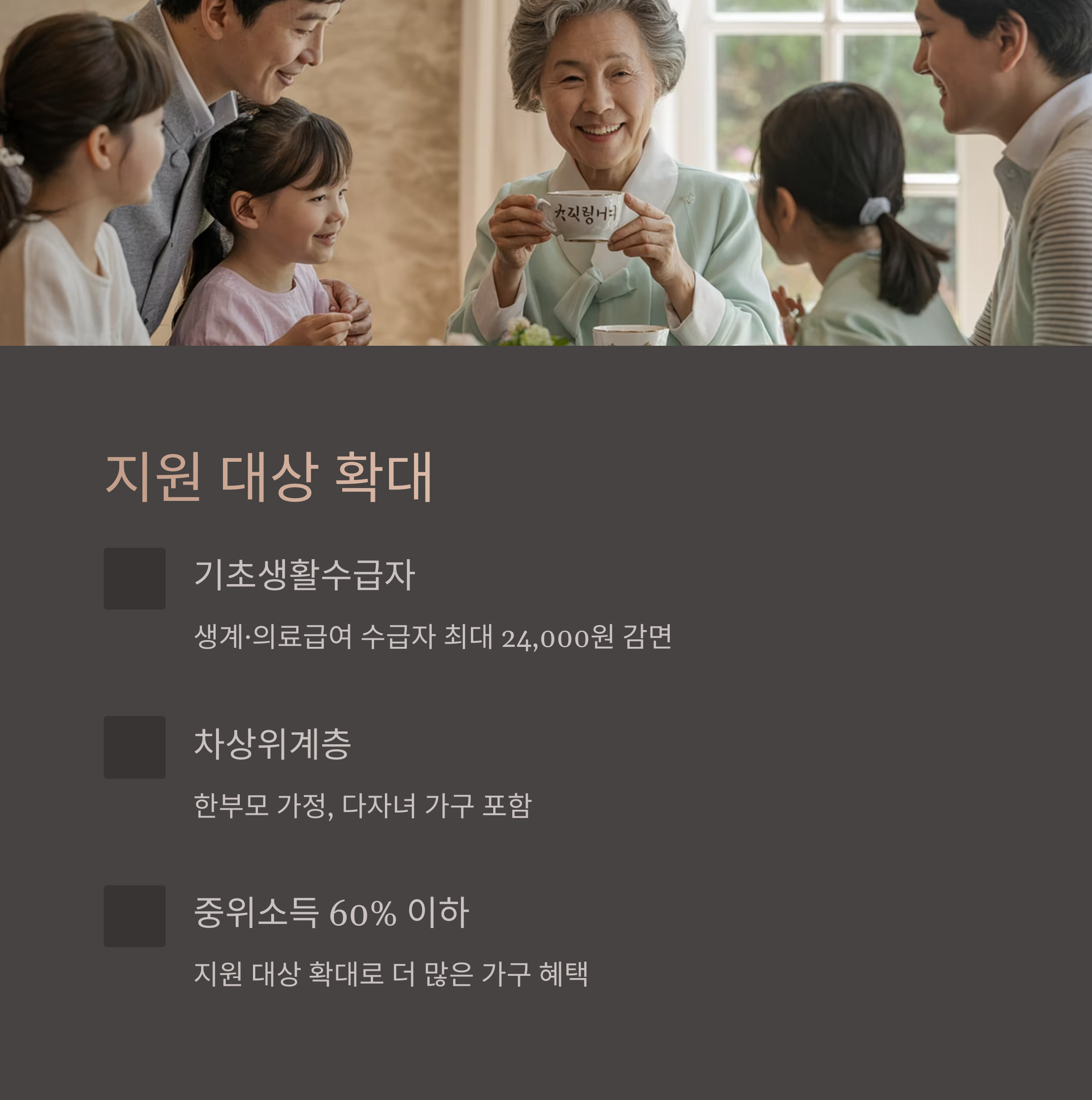 지원 대상 및 감면 기준