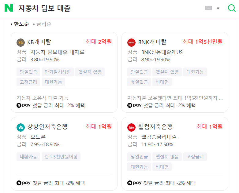 자동차 담보 대출 은행 비교