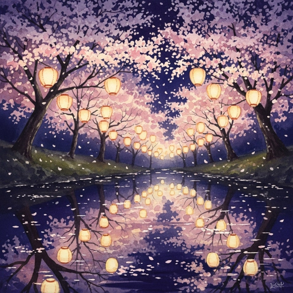 은은한 조명을 받아 야경이 아름다운 밤의 벚꽃길