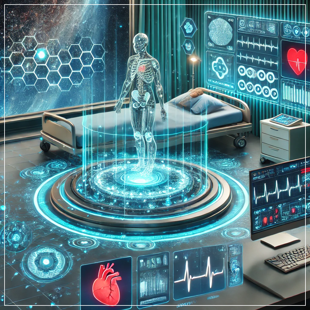 환자들의 바이탈 데이터를 실시간으로 분석하고 의료진에게 이상 신호를 자동으로 전송하는 지능형 RPA 시스템이 적용된 미래형 병원