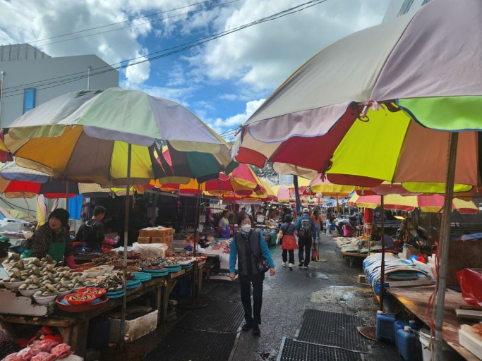 자갈치시장 상인들이 해산물을 팔고있는 전경