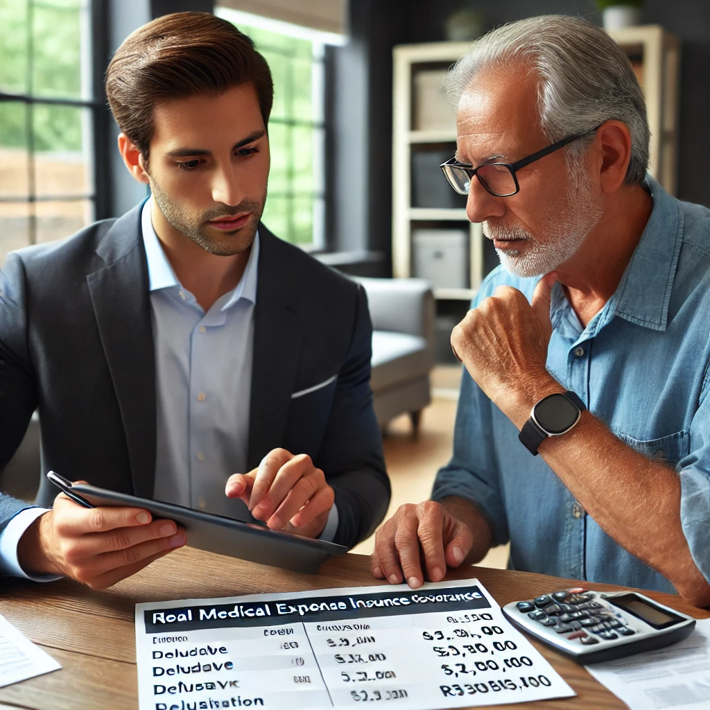 금융 상담사가 실손보험 보장금액 계산법을 설명하는 모습