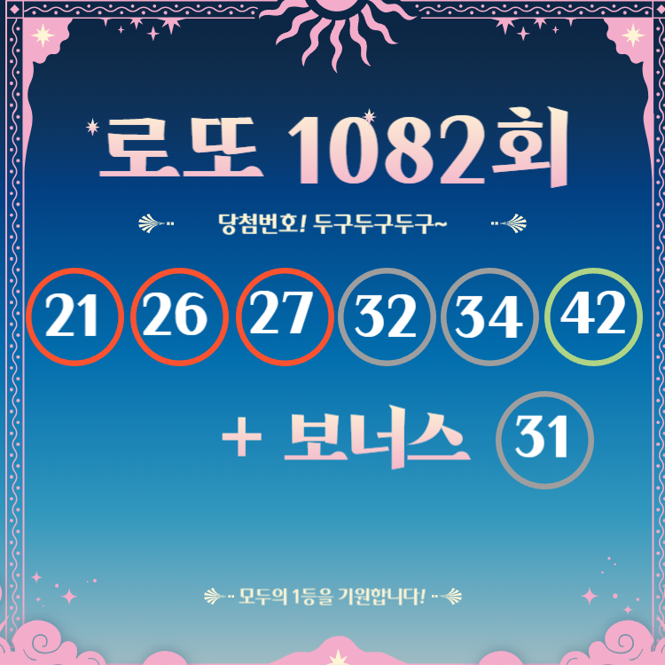 로또 1082회 당첨번호 및 1등&2등 판매점 안내(온라인복권 로또6/45)