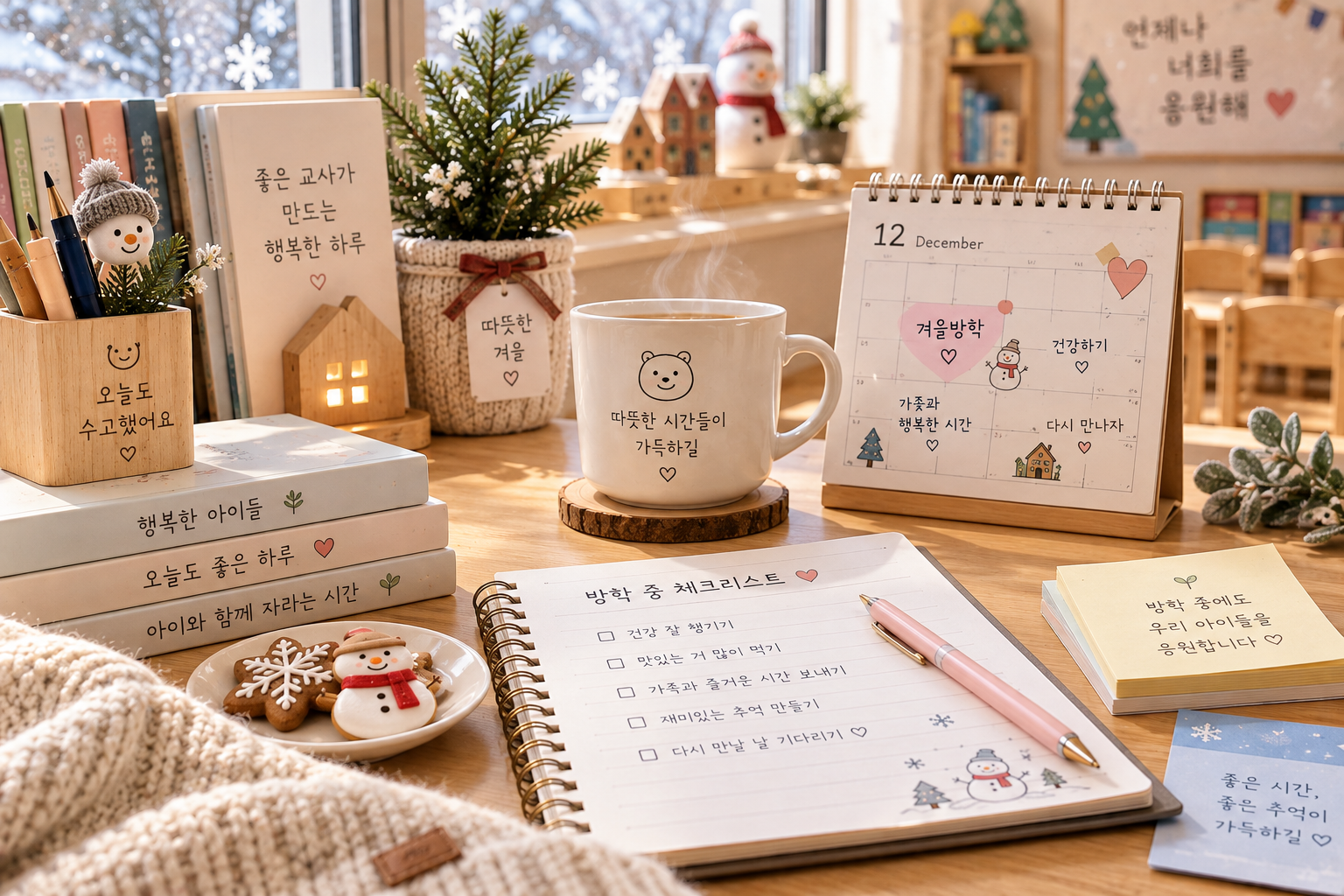 따뜻한 겨울방학 책상 풍경