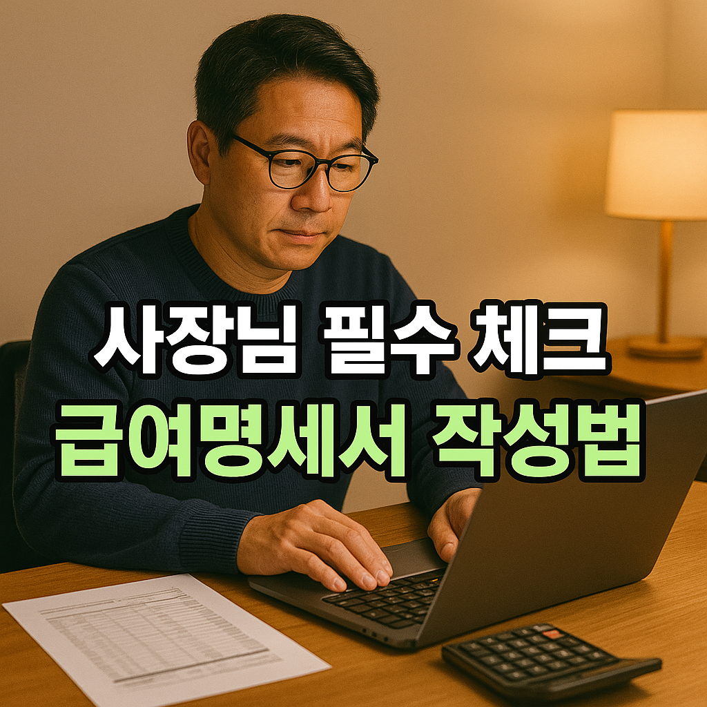 급여명세서를 작성하는 사장님의 꼼꼼한 모습