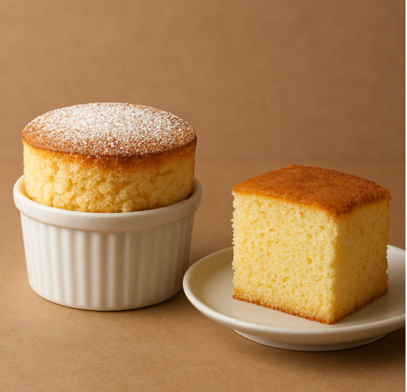 프랑스의 수플레(좌)와 영국의 스폰지 케이크(우) 이미지입니다.
