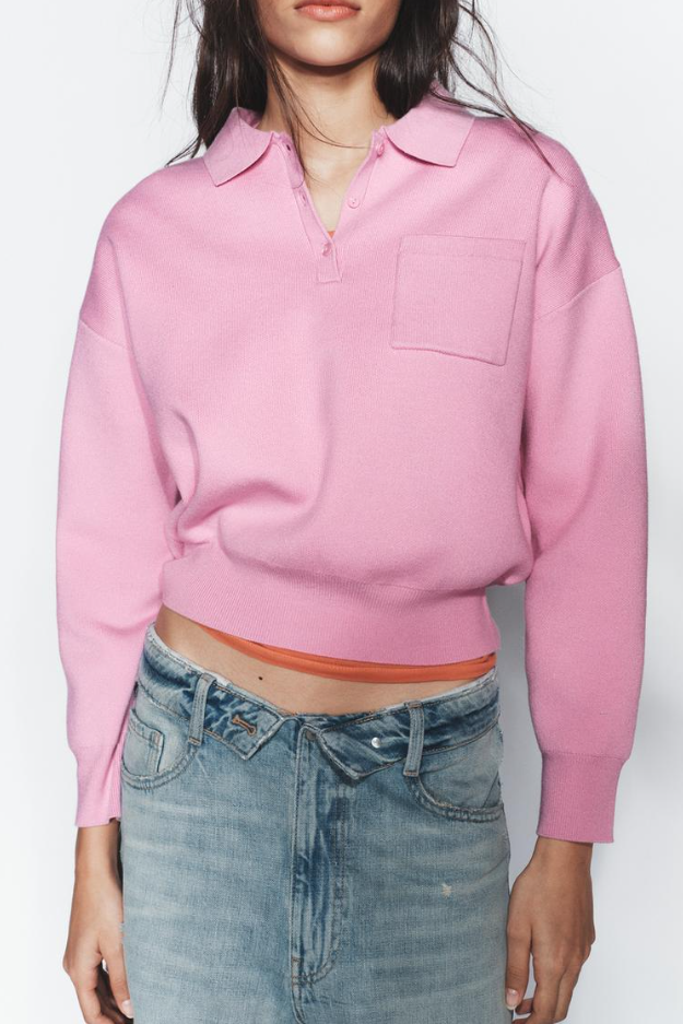 260222 서윤아 인스타그램 ZARA 자라 핑크 포켓 카라 니트