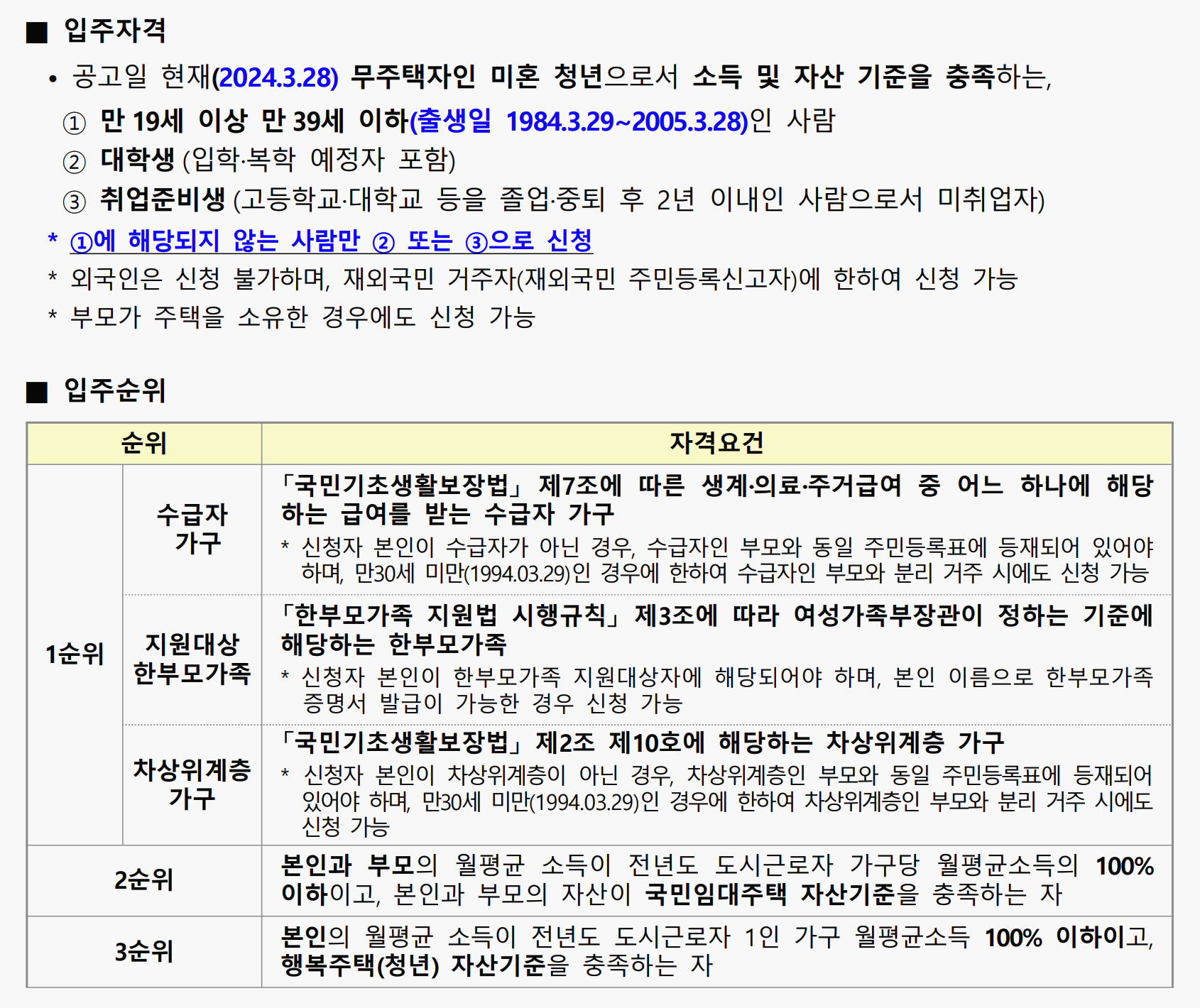 LH 청매입 입주자격 및 순위 선정