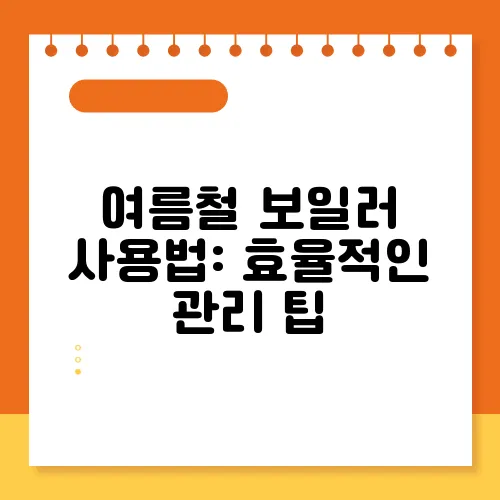 여름철 보일러 사용법: 효율적인 관리 팁