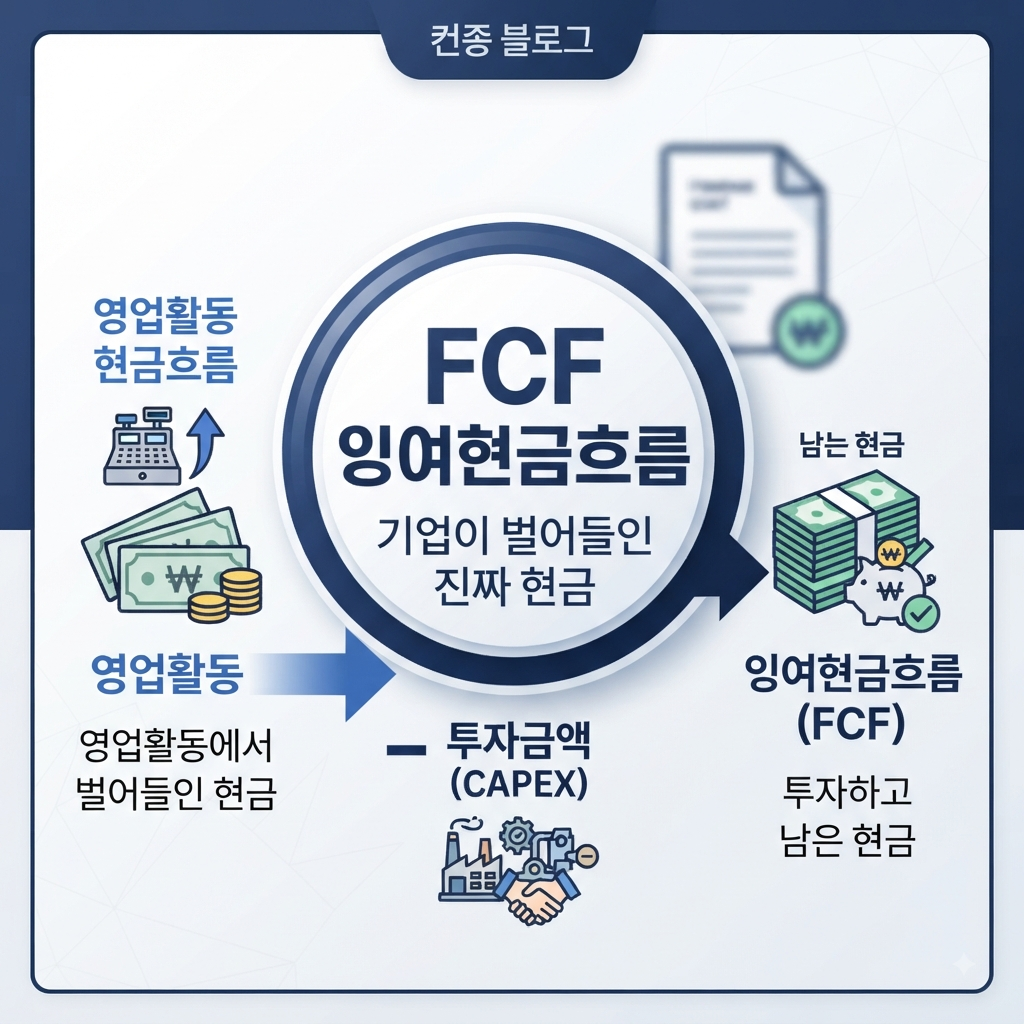FCF 잉여현금흐름이란 무엇인지 보여주는 기업 현금흐름 분석 인포그래픽