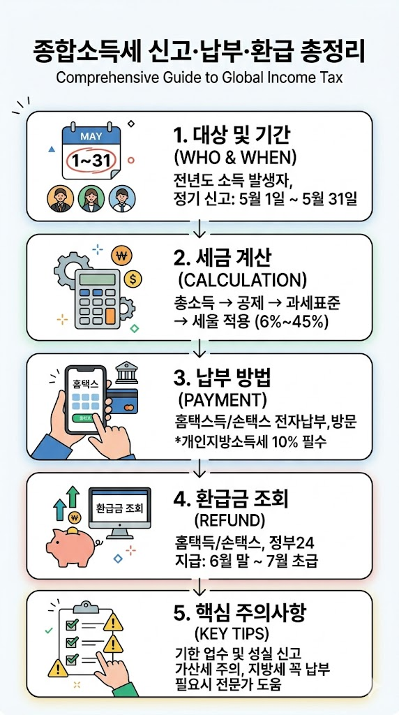 종소세(종합소득세) 신고 기간, 금액 계산, 세율, 납부 및 환급금 조회 총정리