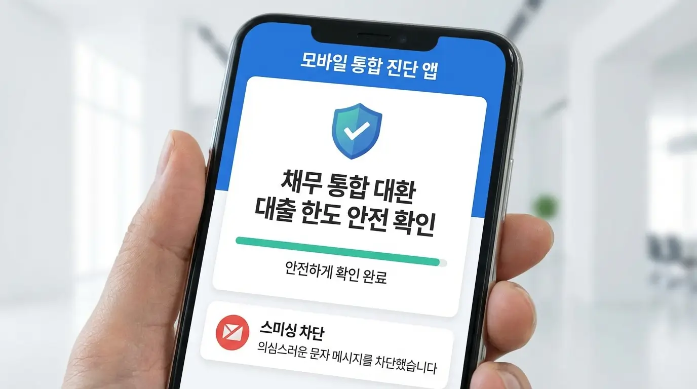 모바일 통합 진단 앱 채무 통합 대환 대출 한도 안전 확인 및 스미싱 차단