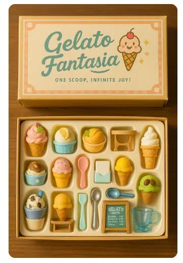 젤라또와 아이스크림 세트 프롬프트로 피규어 이미지 성공한 이미지