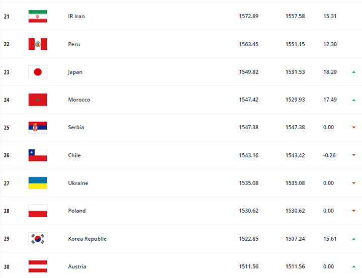 피파랭킹21위~30위