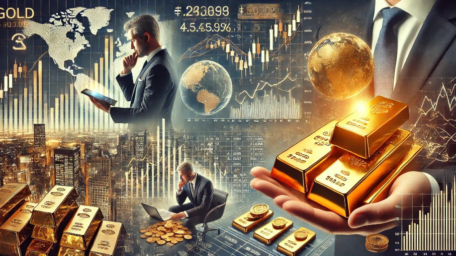 금 사진이 있고 사람이 무언가를 보며 고민하고 있는 모습