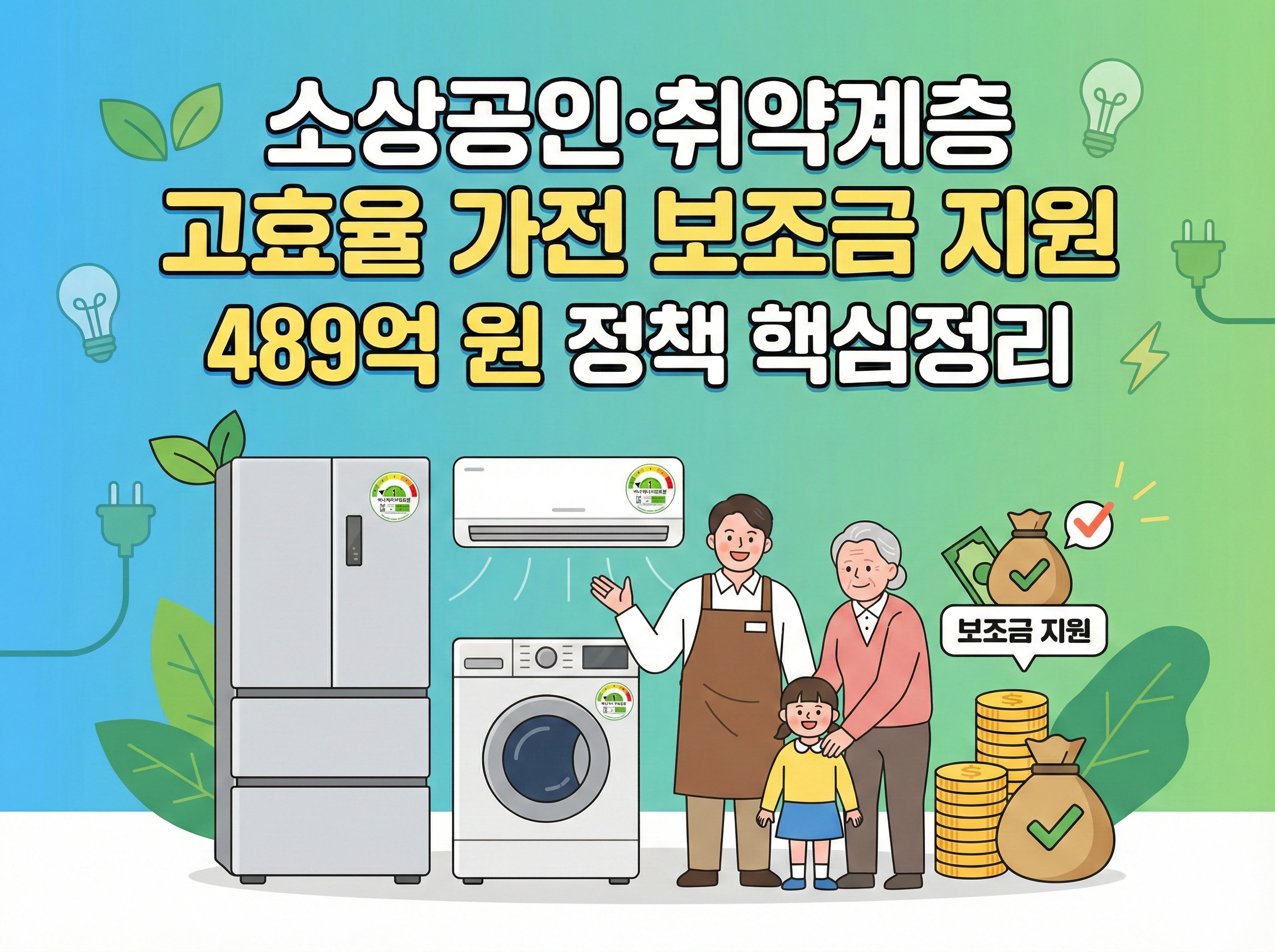 소상공인·취약계층 고효율 가전 보조금 지원, 489억 원 정책 핵심정리