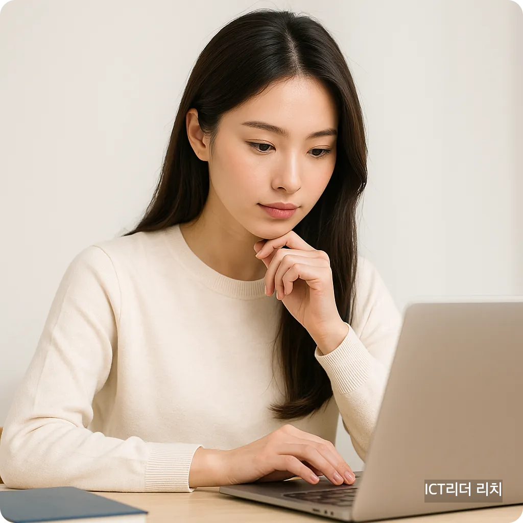 학습 시스템 설계를 고민하며 집중하는 여성의 모습