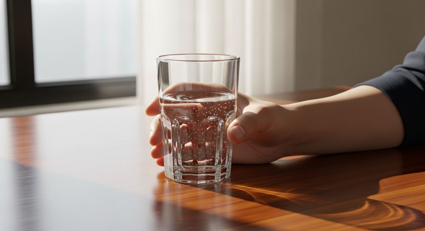 공복 시간에 물을 마시는 한국인의 손