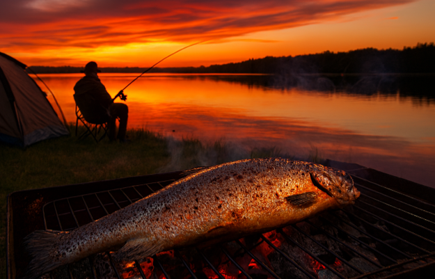 낚시 캠핑 송어구이