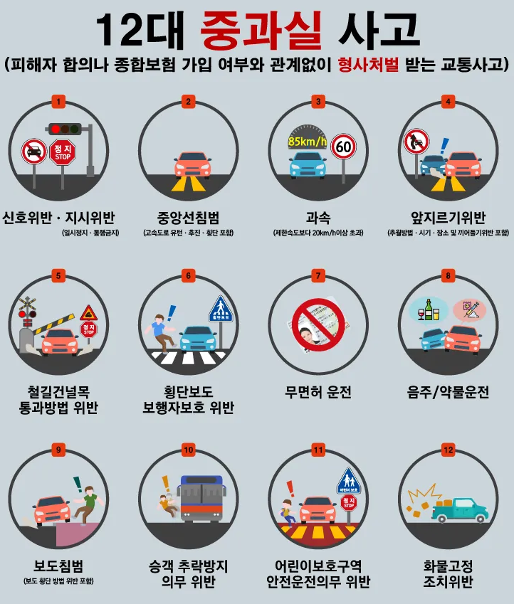 교통사고 12대 중과실에 대해 정리한 표