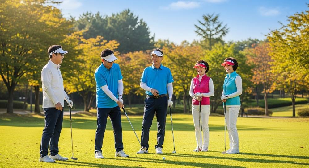 파크골프 모여서 하는 사진